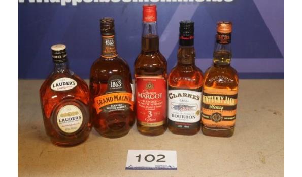 5 flessen diverse whiskey